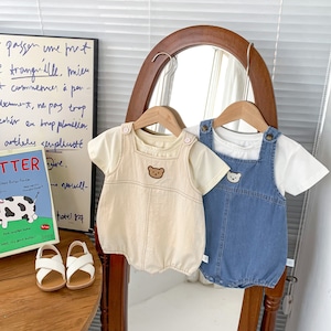 ベビー 夏新作 韓国風 デニムオーバーオールロンパース