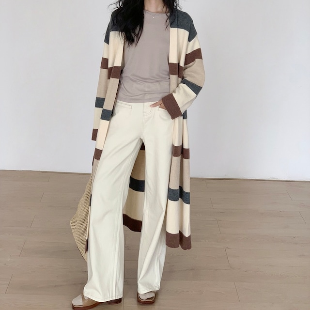 random colour stripe long cardigan N20505