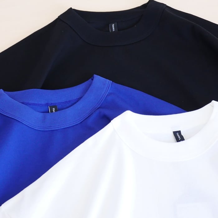 トラバイユマニュアル ミディ天竺 ビッグ Tシャツ 半袖 ブルー 220411E TRAVAIL MANUEL（トラバイユマニュアル） ミディ天竺ビッグスリットT