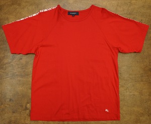 836R2 BURBERRY LONDON バーバリー ロンドン Tシャツ カットソー 赤 レディース古着 サイズL 日本製