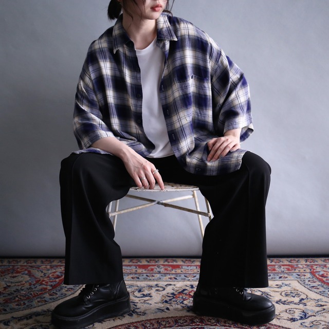 good coloring ombre check pattern loose h/s shirt