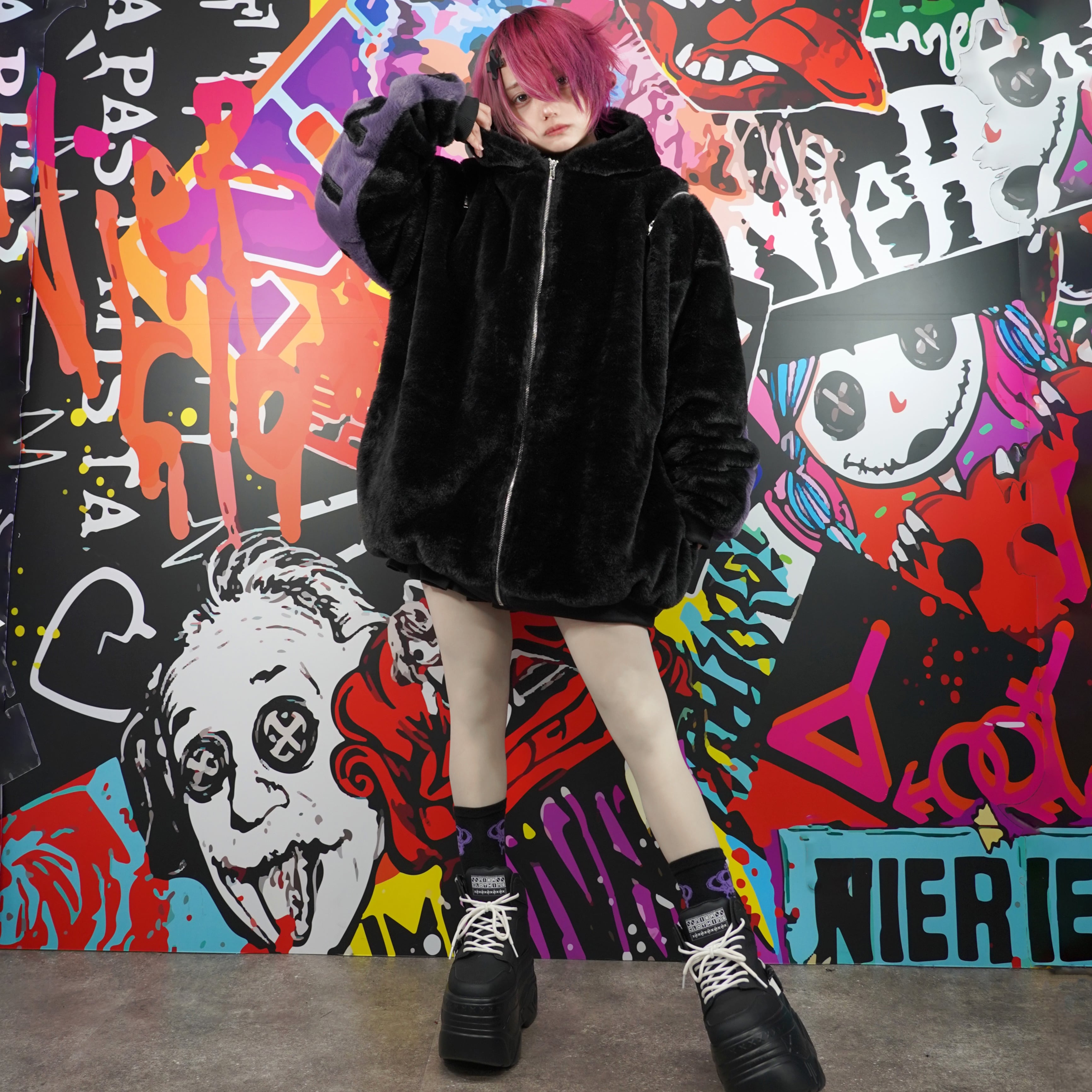 お正月大感謝祭商品】超ふわもこ2WAY OFF-SHOULDER TWO-TONE ZIP OUTER