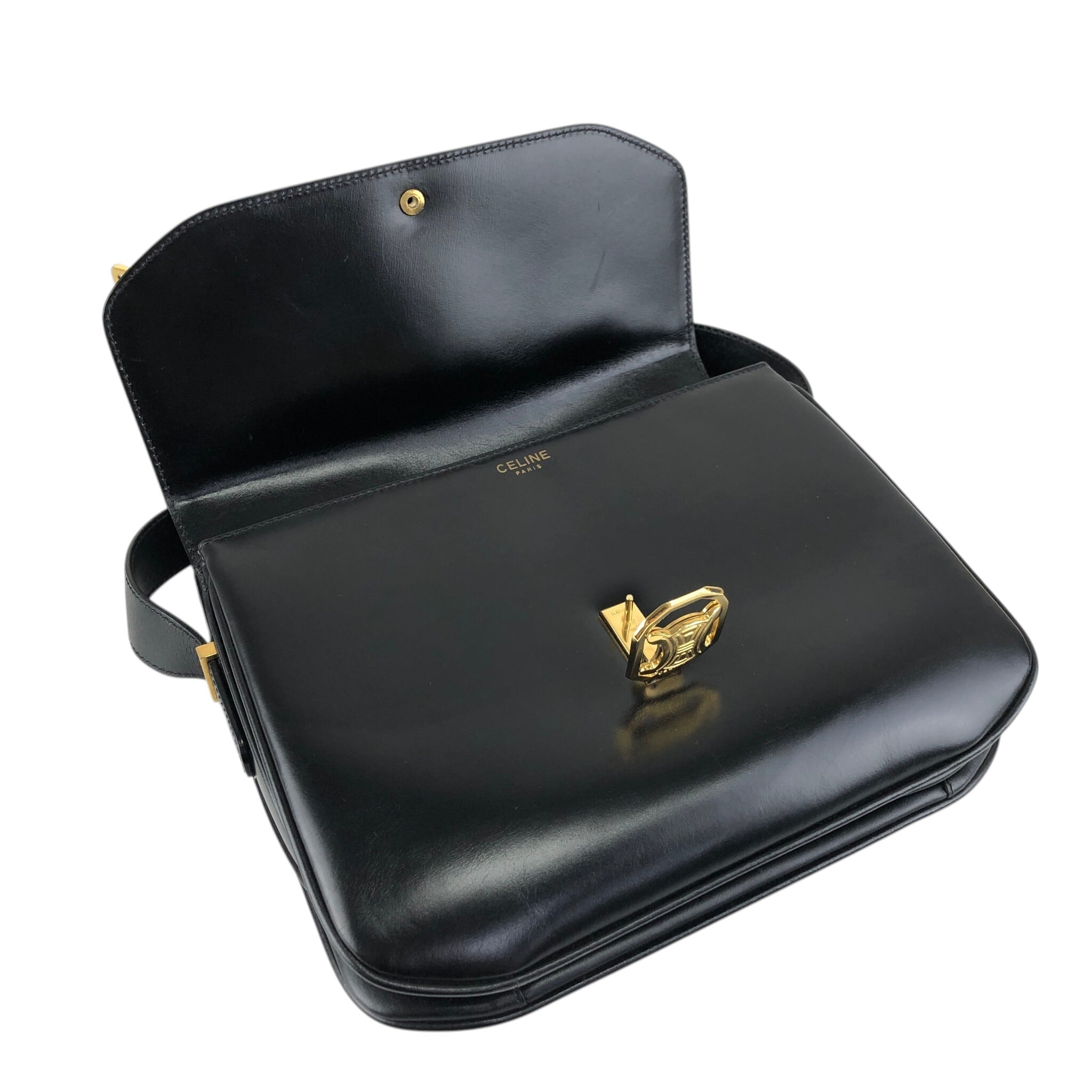 ヴィンテージ CELINE レザーショルダーバッグ CELINE セリーヌ ショルダーバッグ ブラック ブラゾン レザー vintage