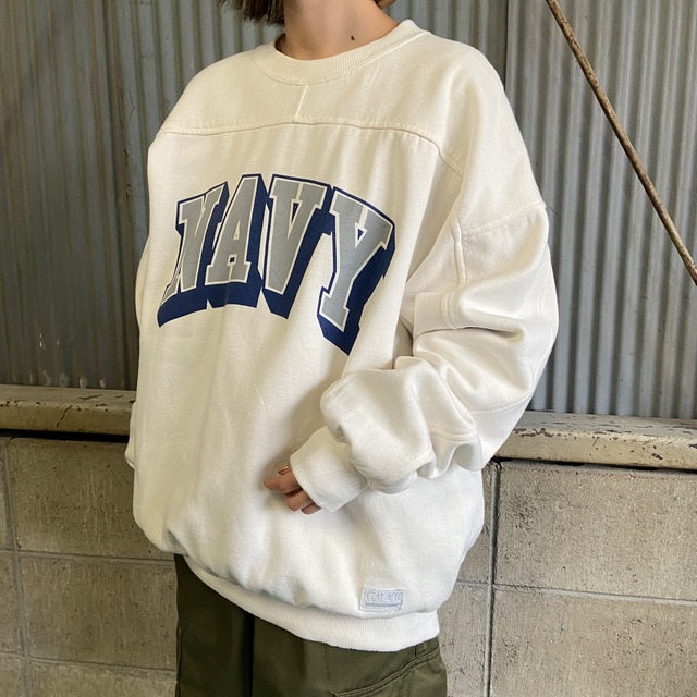 GEAR NAVY ロゴプリントスウェットシャツ メンズL 古着 トレーナー 90S 