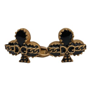 ドルチェアンドガッバーナ DGロゴ クローバー チェーン モチーフ カフス ゴールド ブラック メッキ メンズ DOLCE&GABBANA 【中古】