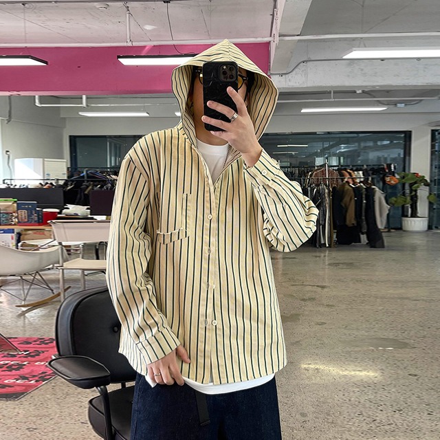 Medaigualストライプ柄 フード付きシャツ