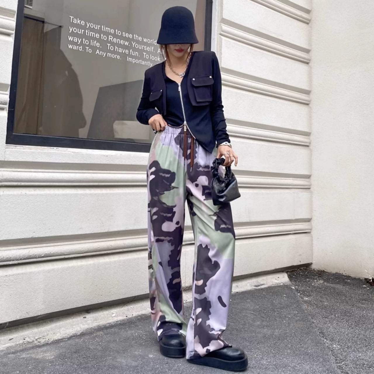 Marble Pattern Drawstring Pants 01327