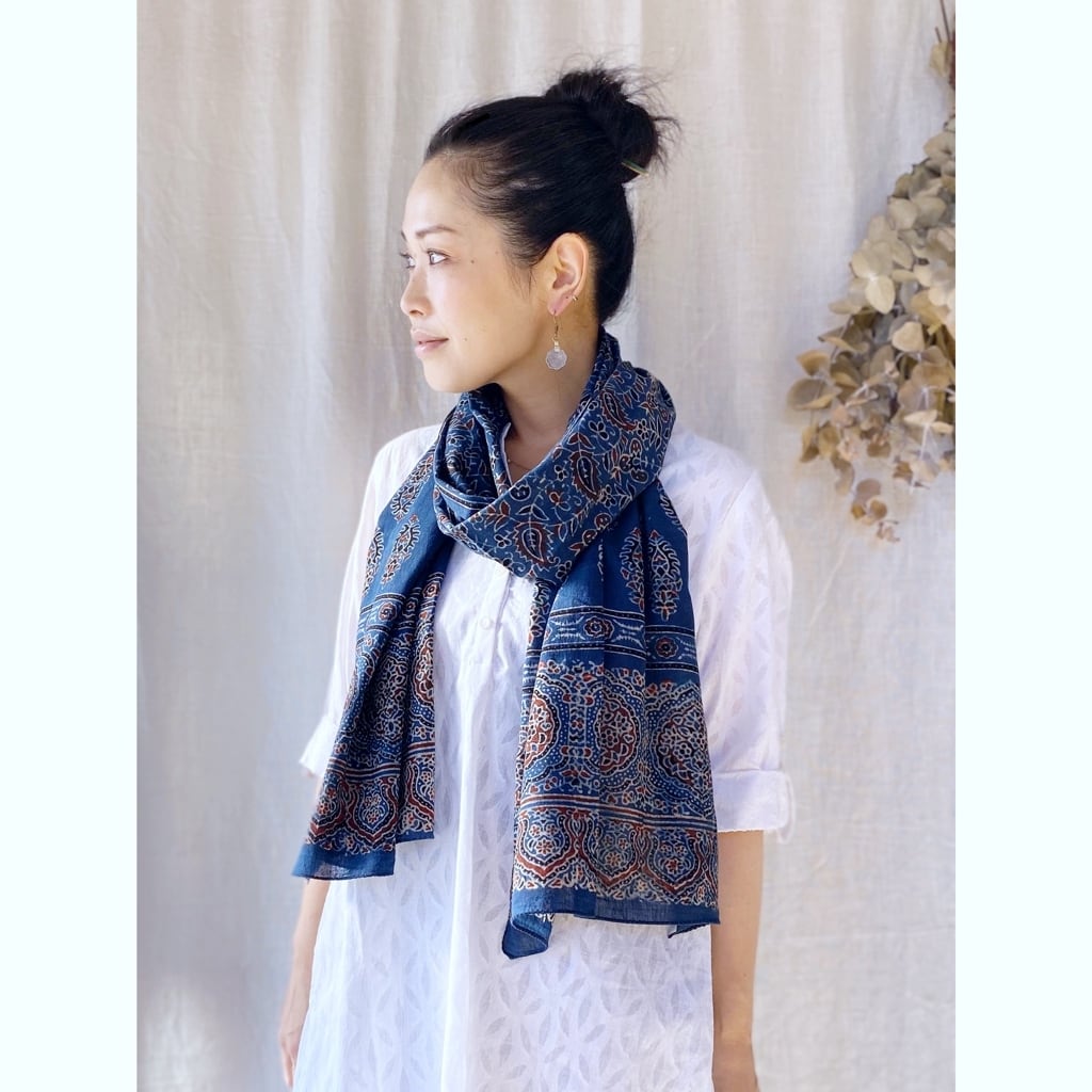 Ajrakh hand-blockprinted cotton stole アジラック コットン ハンド
