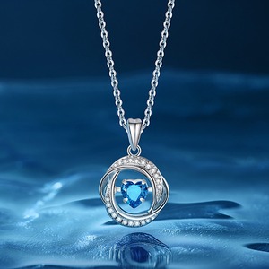 おしゃれ ブルー ハート キラキラ シルバー ネックレス