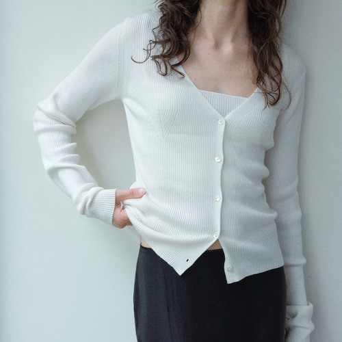 Ribbed V-Neck  Cardigan 【3color】 T3551