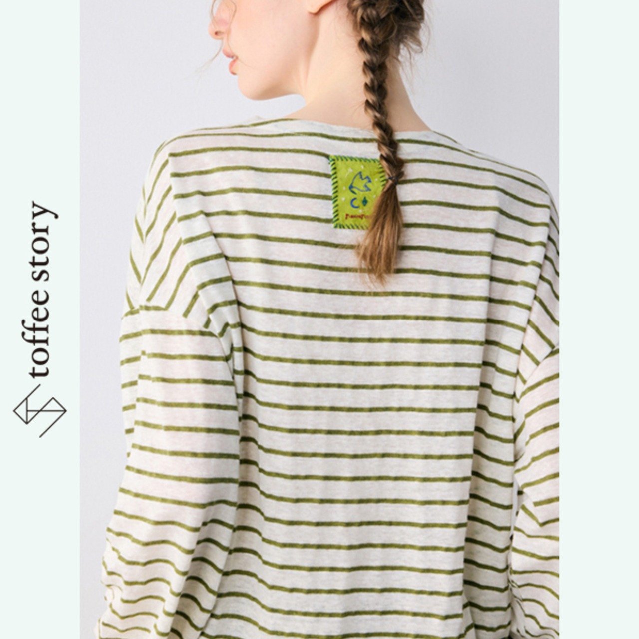 【2color】タッセル付きドローストリングがアクセント♡オーバーサイズストライプロングTシャツ 《P0190》