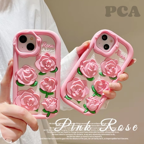 【241006】3D ピンクローズ 花柄 スマホ ケース カバー iphoneケース