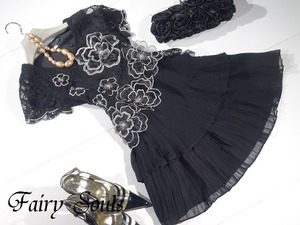 ★9号（M)★銀刺繍モチーフレースとシルクプリーツのワンピース(OPN7395)