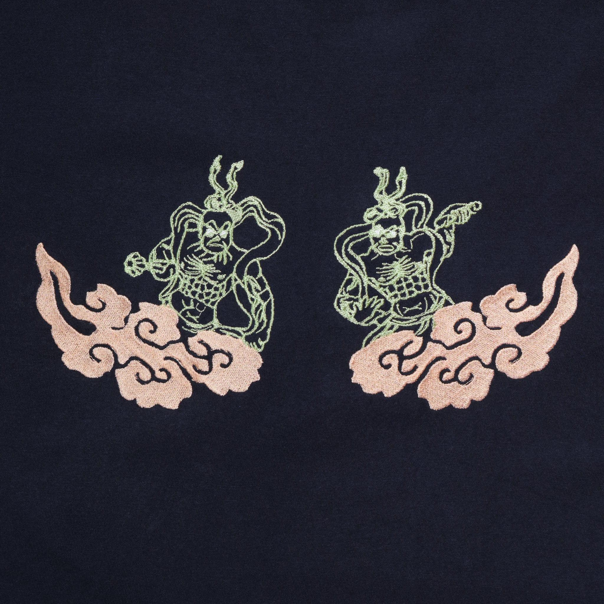 金剛力士像 仏像 ロングスリーブ Tシャツ (刺繍) ネイビー 5.6oz