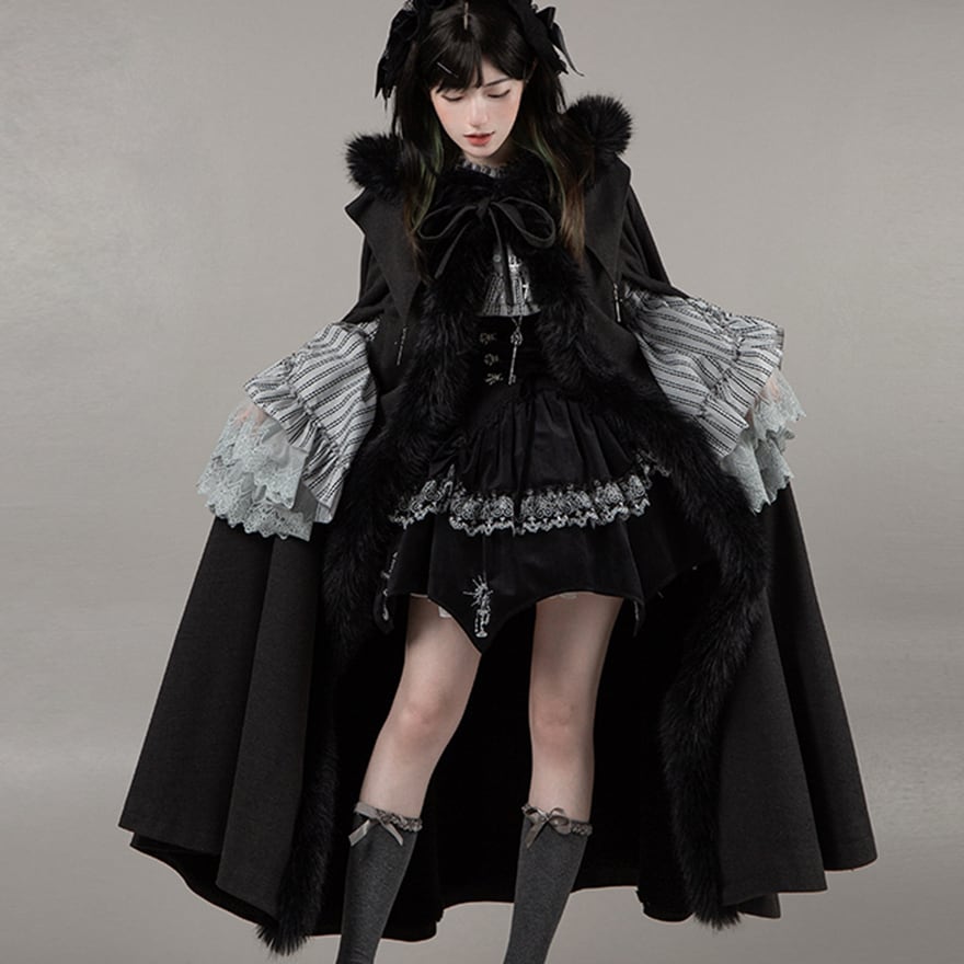 ゴスロリ ロングケープ フード付き フェイクファー 闇かわいい PUJI