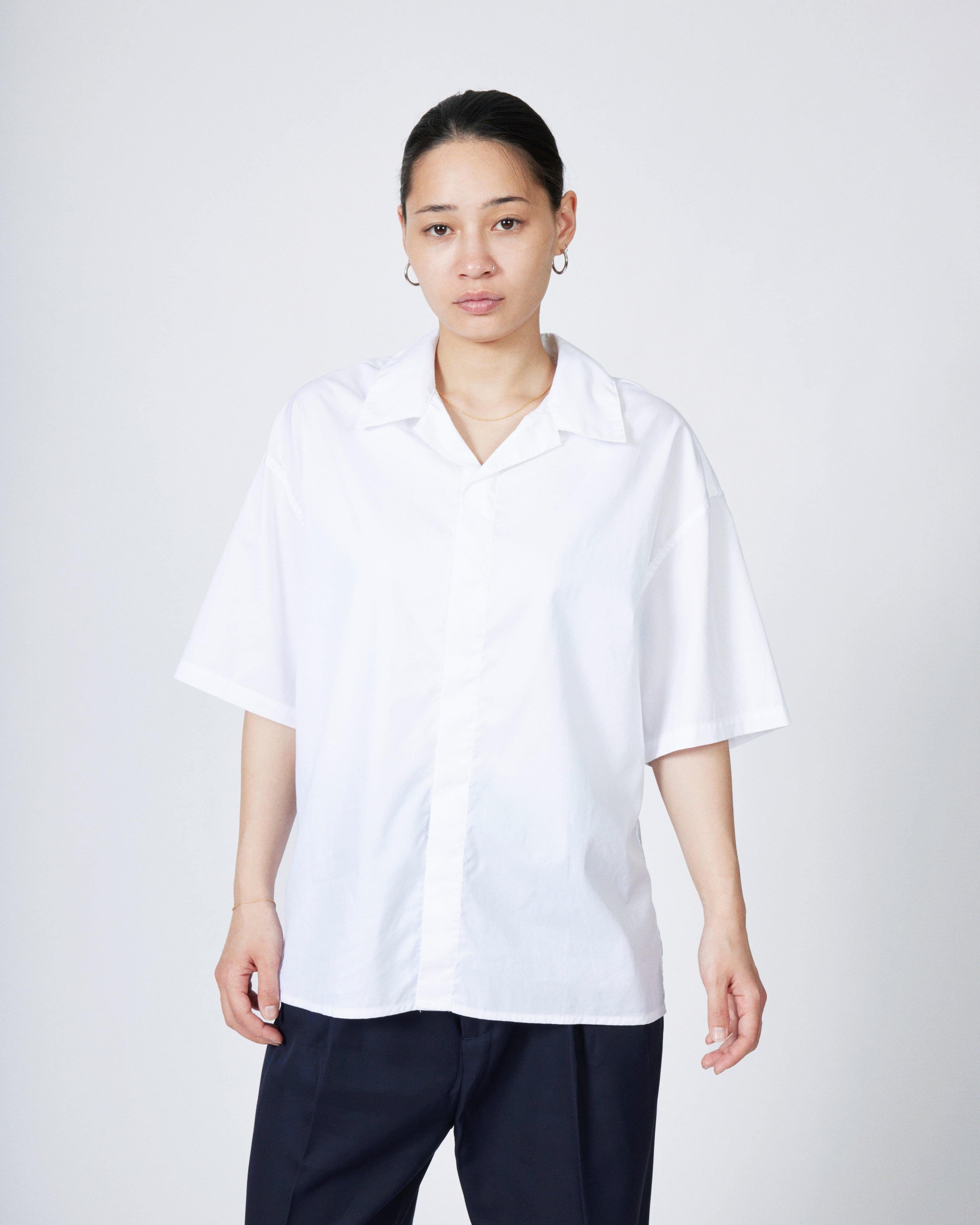 everyone fly front open collar short sleeve shirt (WHITE) | everyone