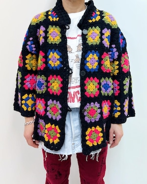 70s vintage handmade granny square knit cardigan