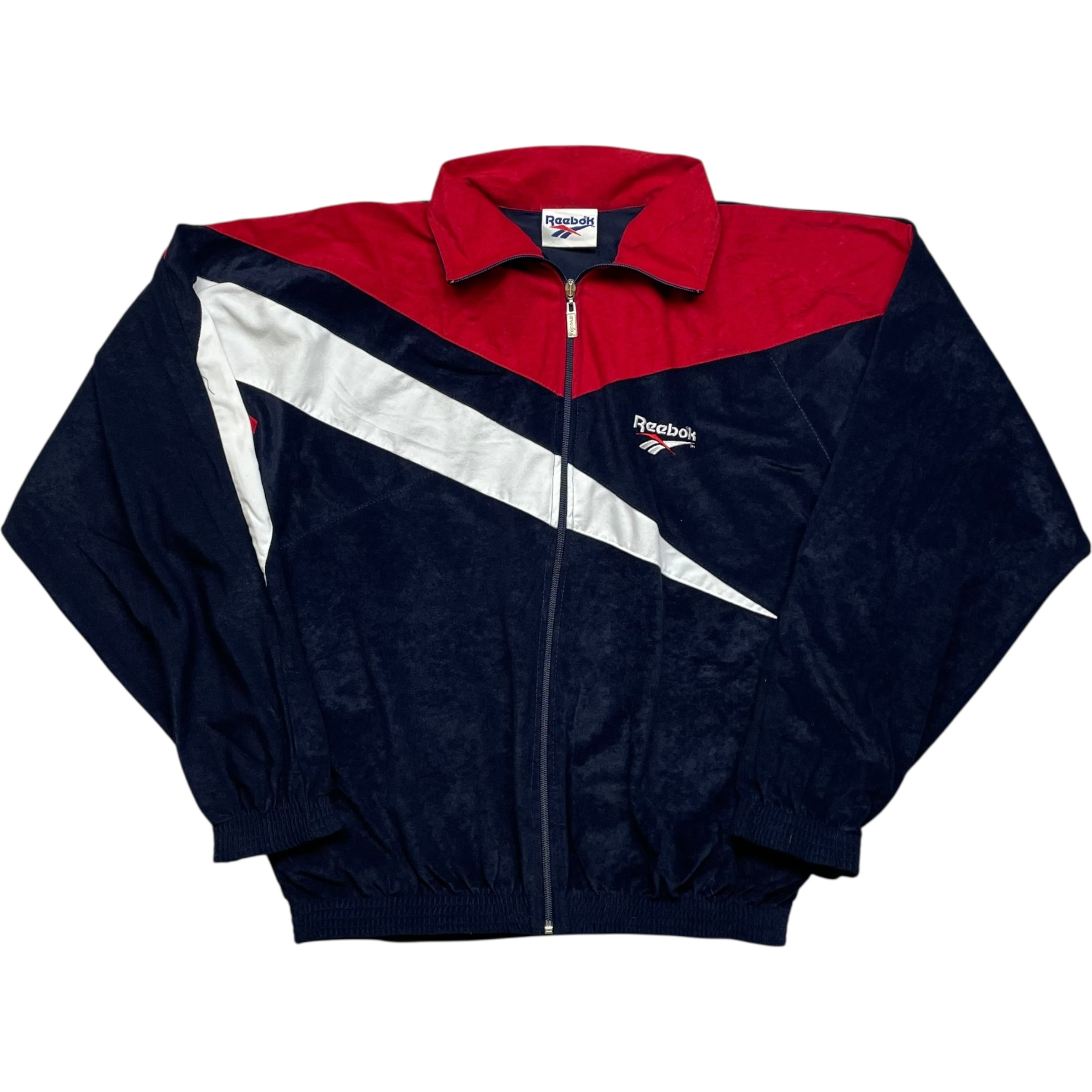 《XL》 Reebok リーボック トラックジャケット ベロア マルチカラー 刺繍ロゴ 90年代 vintage no.9075