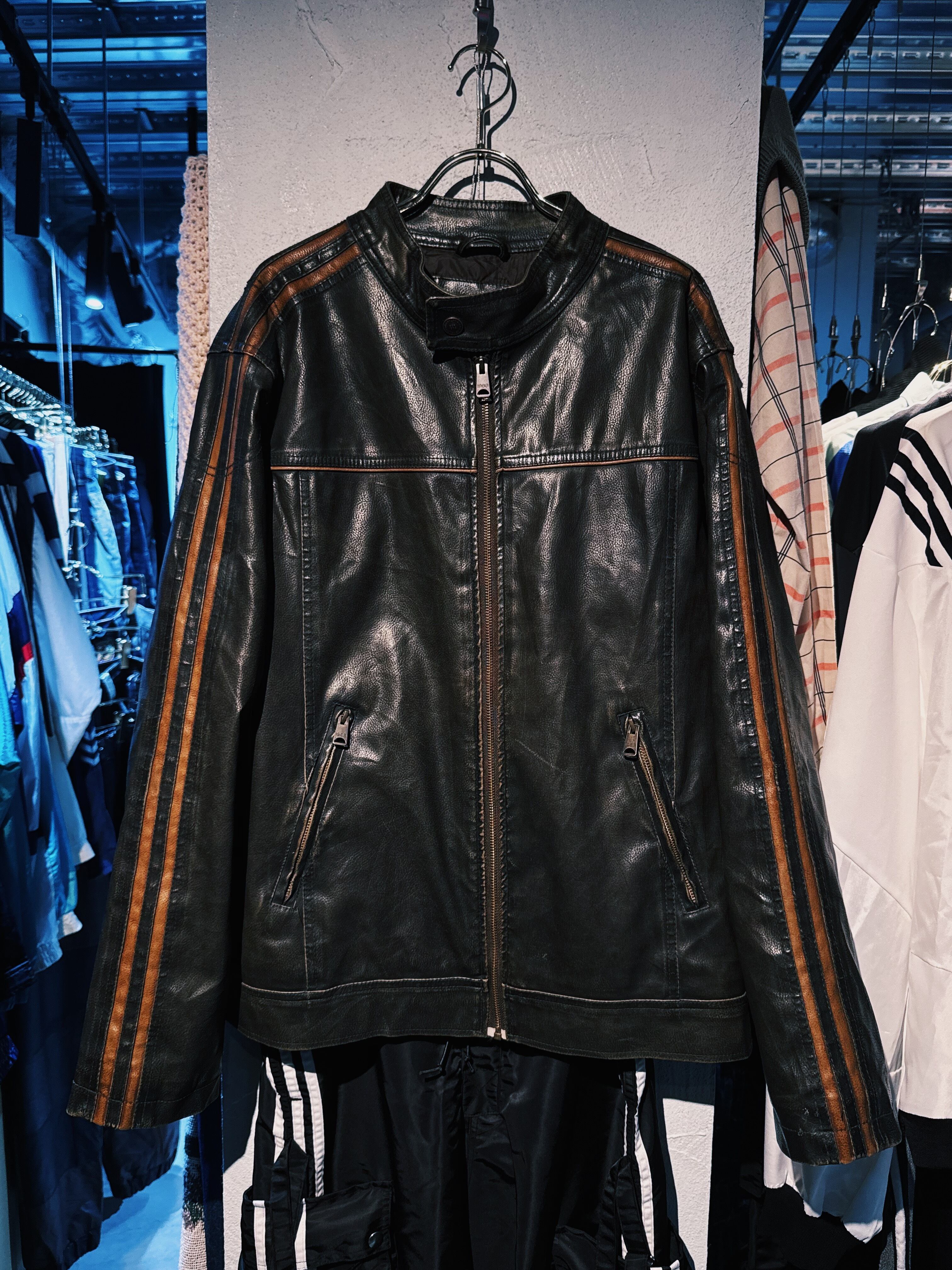 【D4C】“special”80's ARIZONA company orange stripes design leather single Riders jacket