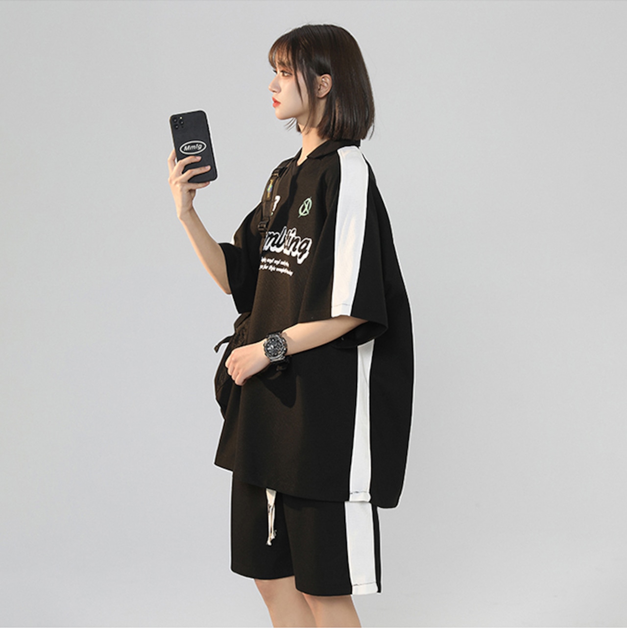ハーフジップ セットアップ 上下セット ポロシャツ 夏服 韓国 47c6e2d580522050da860d133936b8