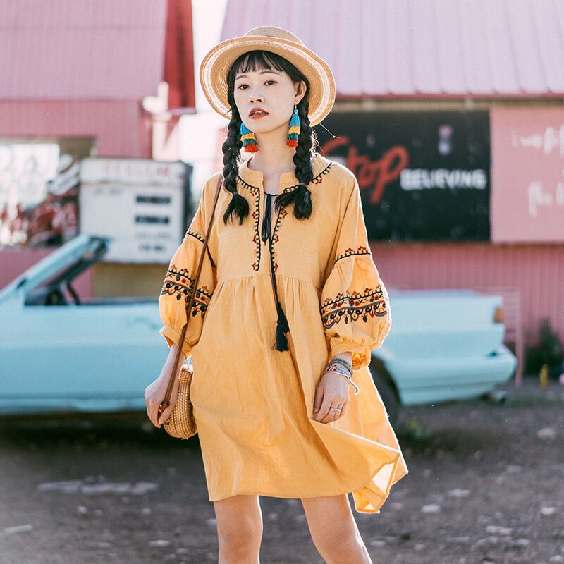 エスニックスタイルのショートスカート、小さなドレス、雲南タイのホリデーコットンとリネンの刺繍旅行婦人服を着用 ドリームホーストラベル婦人服40965009232
