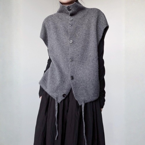 High neck drawstring knit vest【2color】 C1643