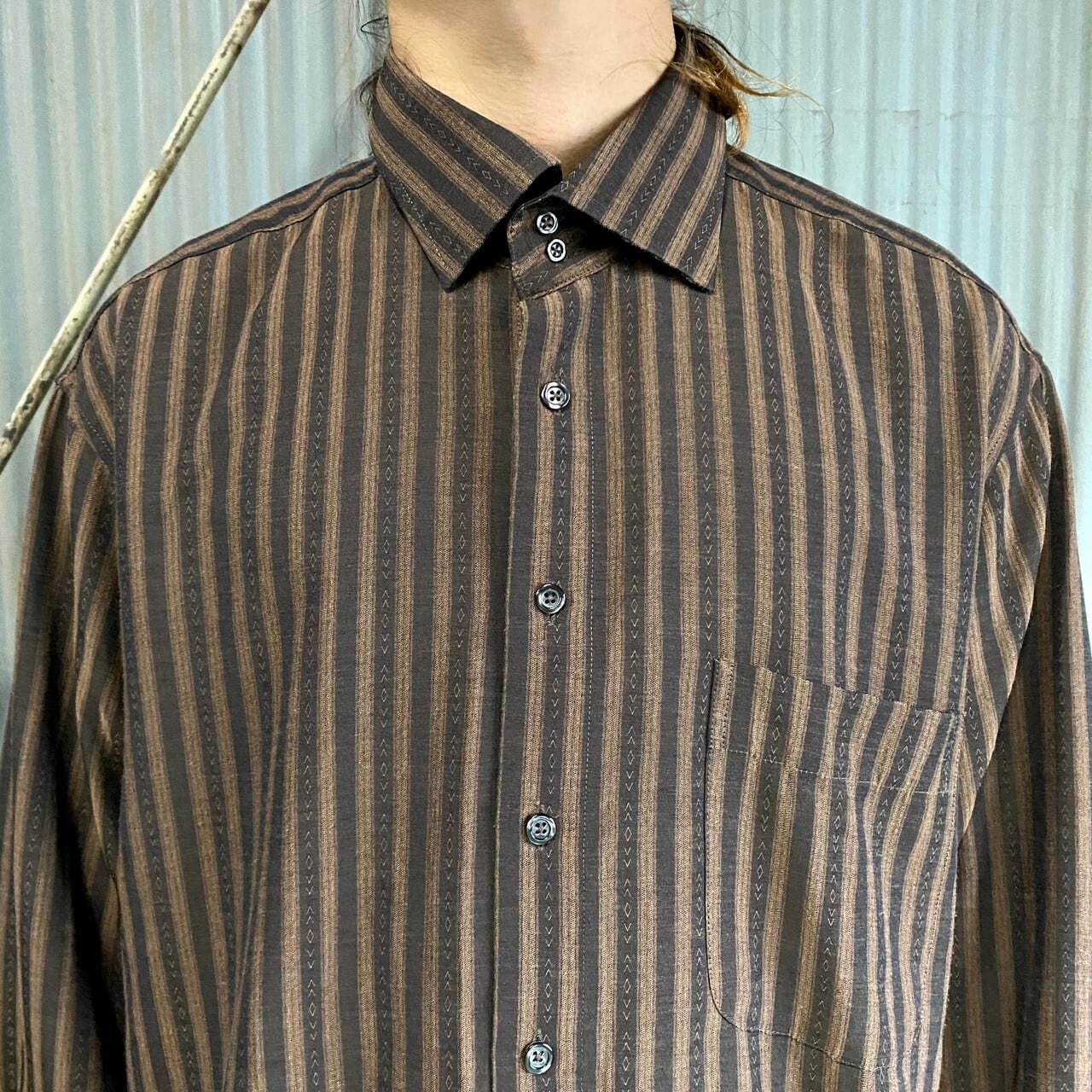 Angelo Litrico 長袖 レーヨン ユーロブランド ストライプシャツ メンズl 古着 ドレスシャツ 総柄シャツ ブラウン系 茶色 長袖シャツ Ws22 50 23al15 Cave 古着屋 公式 古着通販サイト