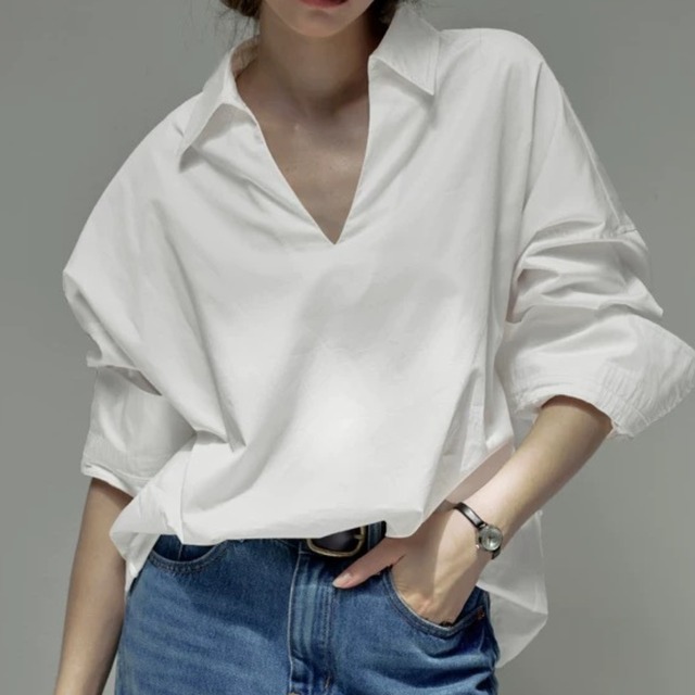 v-neck loose silhouette shirt  00204