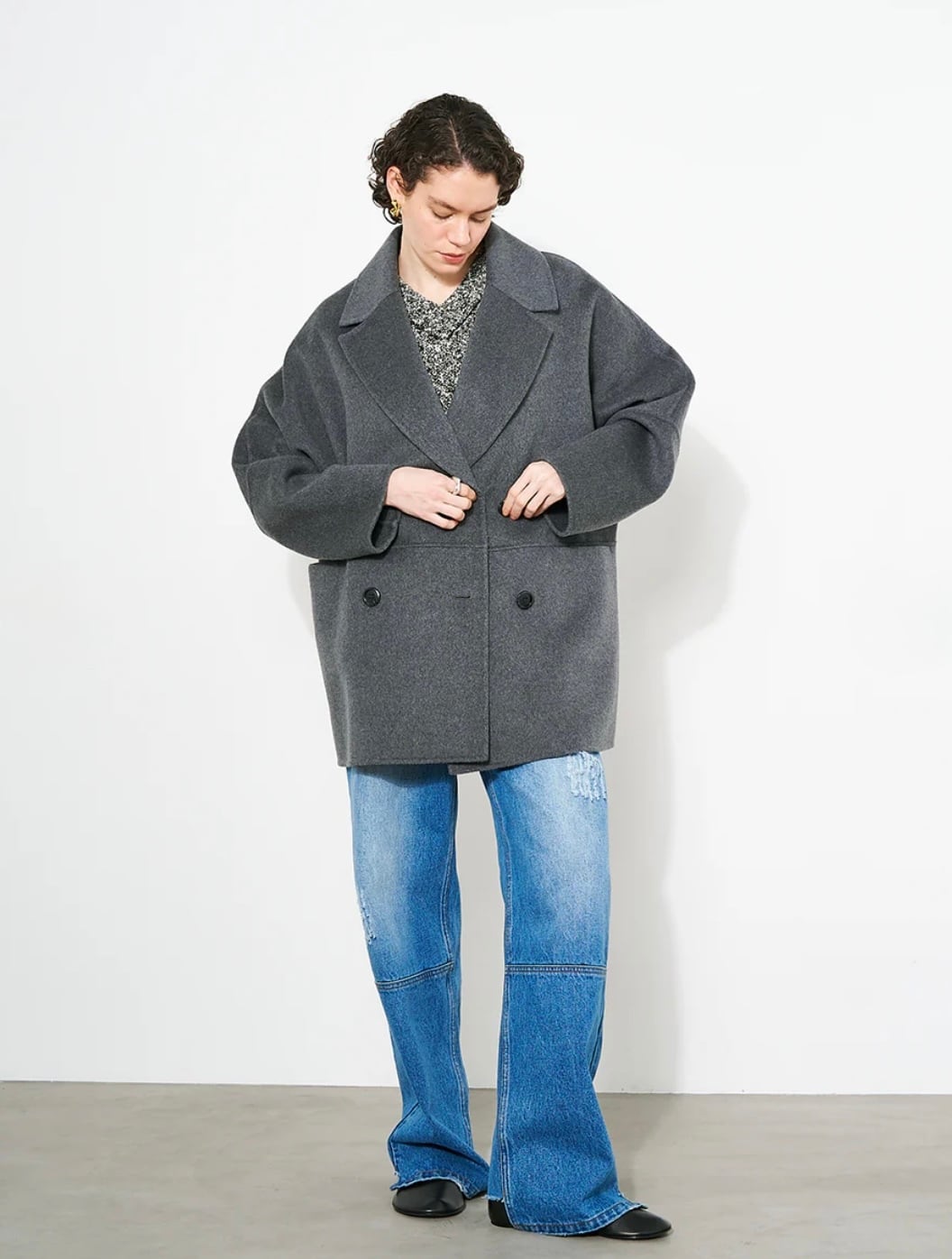 YENN ダブルフェイスピーコート　チャコールグレー YENN YENN（イェン） ダブル フェイス ピーコート / Pコート リバー