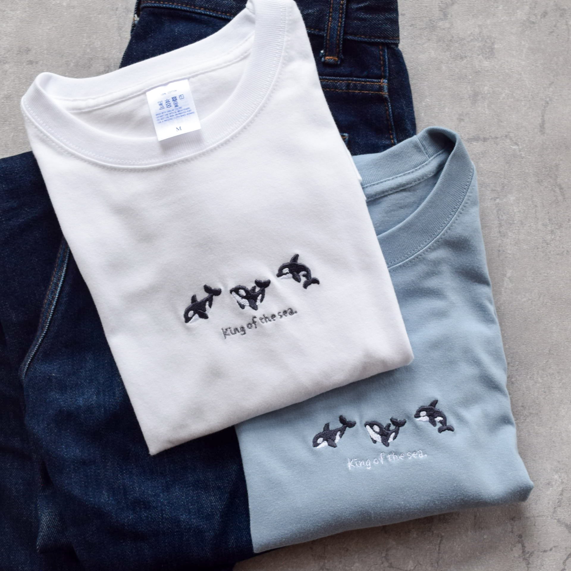King of the sea.」シャチ刺繍Tシャツ【選べる4色】メンズ レディース