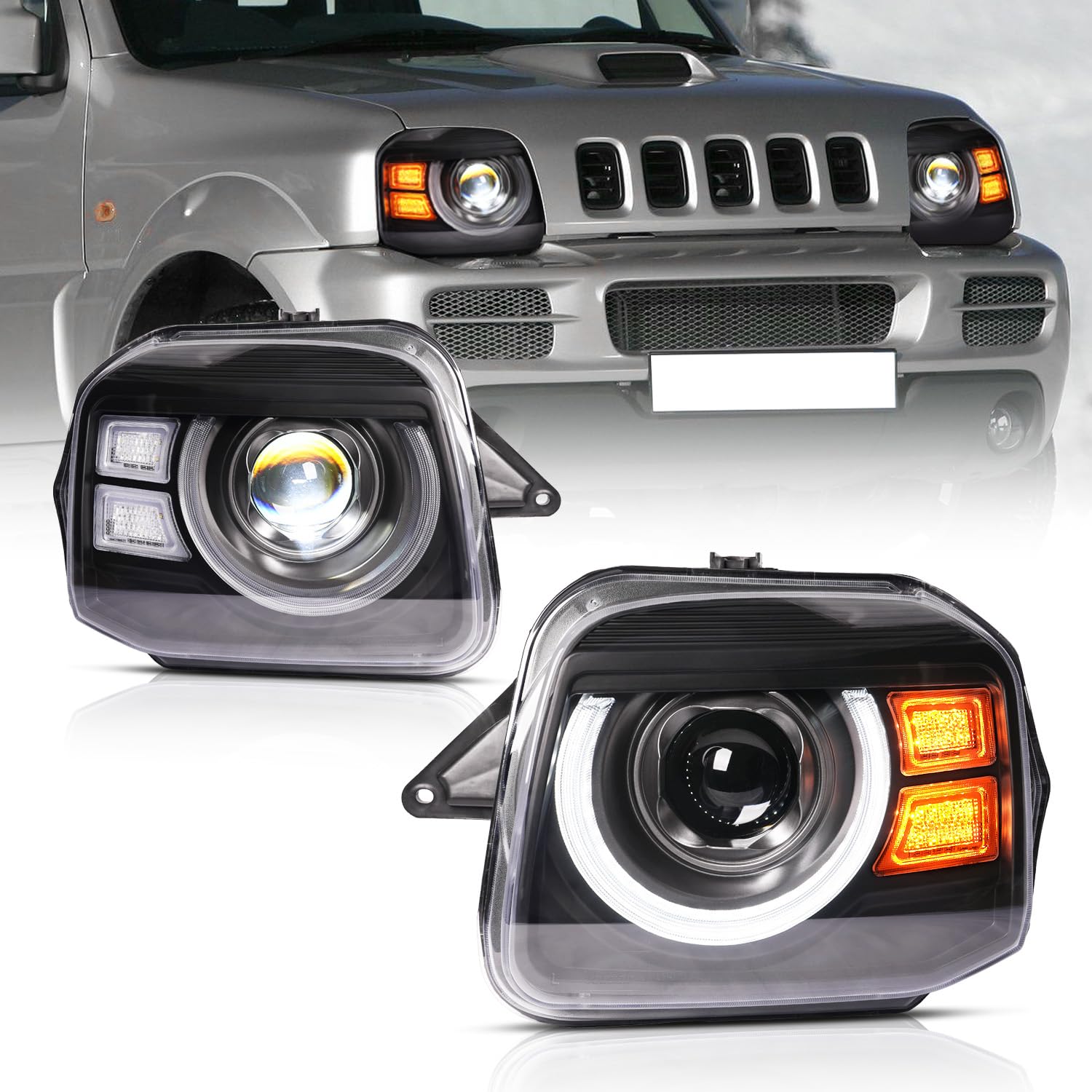 スズキ ジムニー JB23型 ヘッドライト全LED 3代目 プロジェクター 透明レンズ ポン付き FOR SUZUKI JIMNY JB23 Headlights1998-2018年