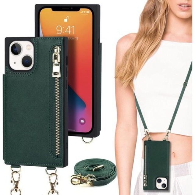 iPhone 13 ケース 手帳型 ショルダー クロス Phone13 ケース iphone13スマホケース iphone13手帳型 アイフォン 13 ケース 手帳ケース アイホン 13 ケース CASE アイフォン13 ケースカバー 適用 iCoverCase マグネット スナップ式 横置き スタント 肩がけ 首掛け 斜め掛け ファスナー ストラップ付き ショルダーケース カード入れ カバー スマホケース 携帯カバー グリーン 1536