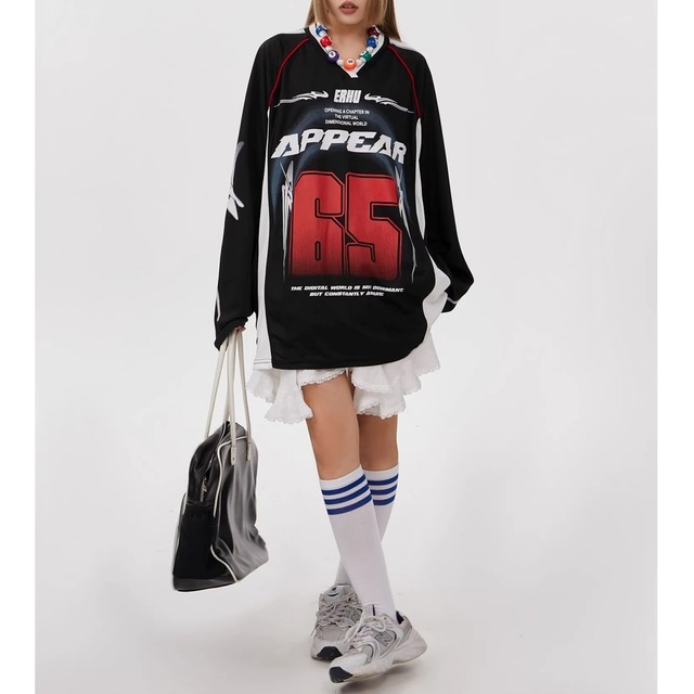 モトクロスミックスVネックロングスリーブTシャツ 3col   R02115