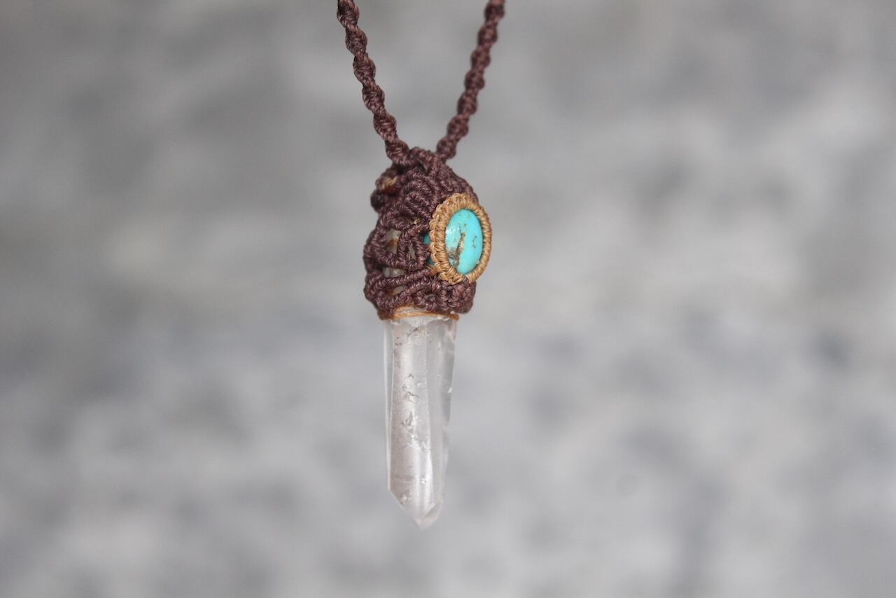 Lemurian Seed Crystal  & Turquoise micro macrame pendant