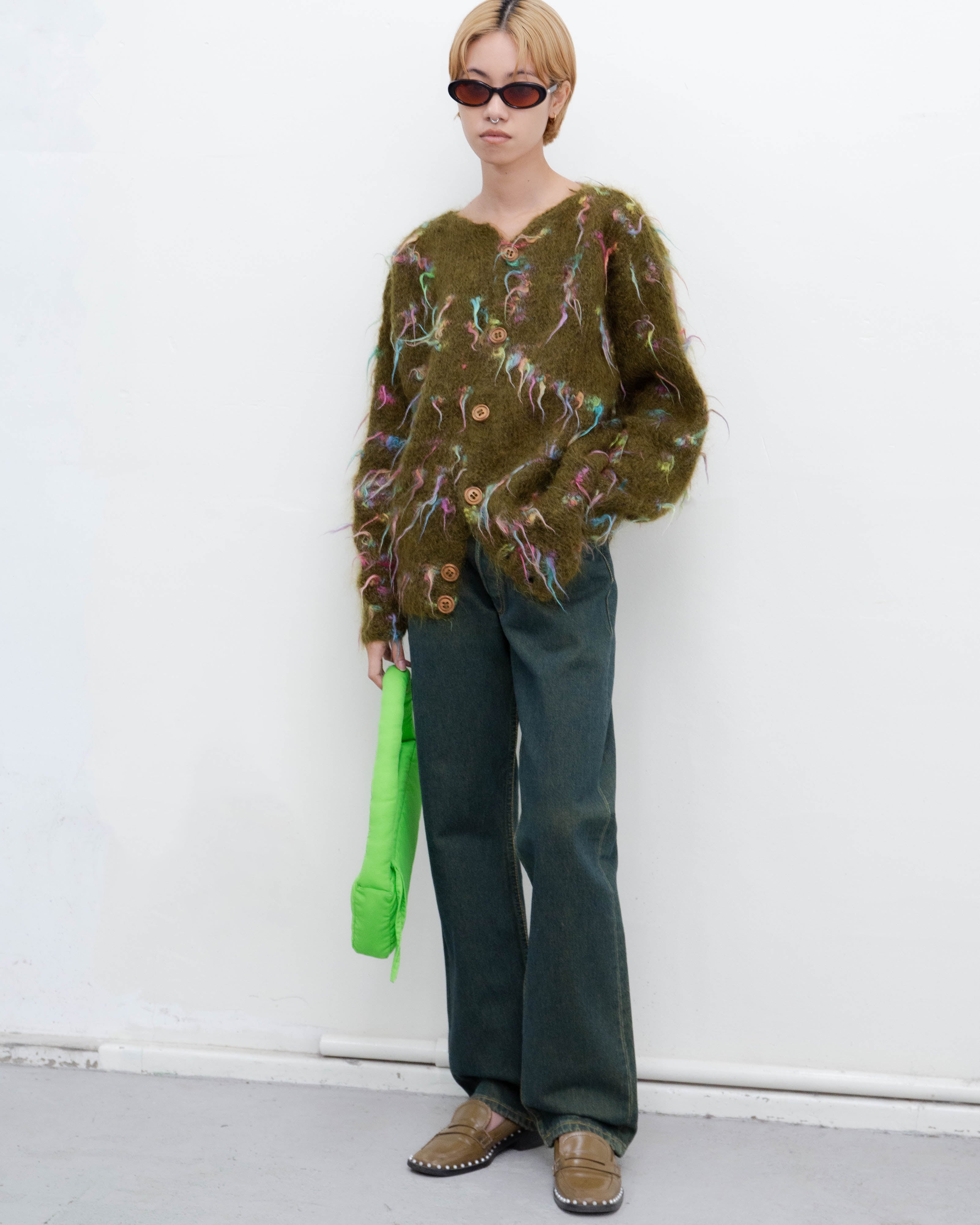 1980s fancy yarn fluffy mohair cardigan | LUIK FINN