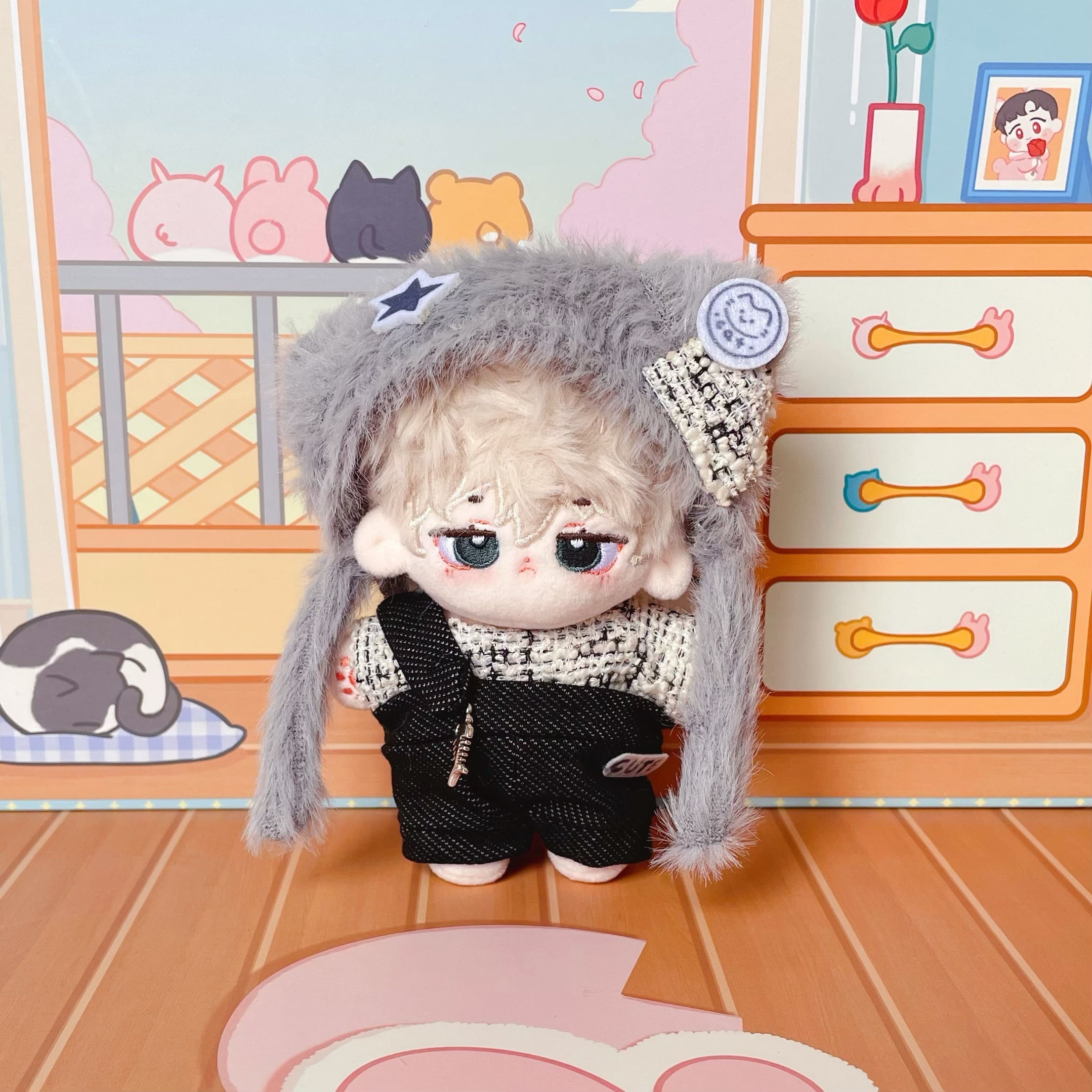 10cmぬいぐるみ用 着せ替え服 ぬい服 コスチューム ちびぬい 灰色の猫