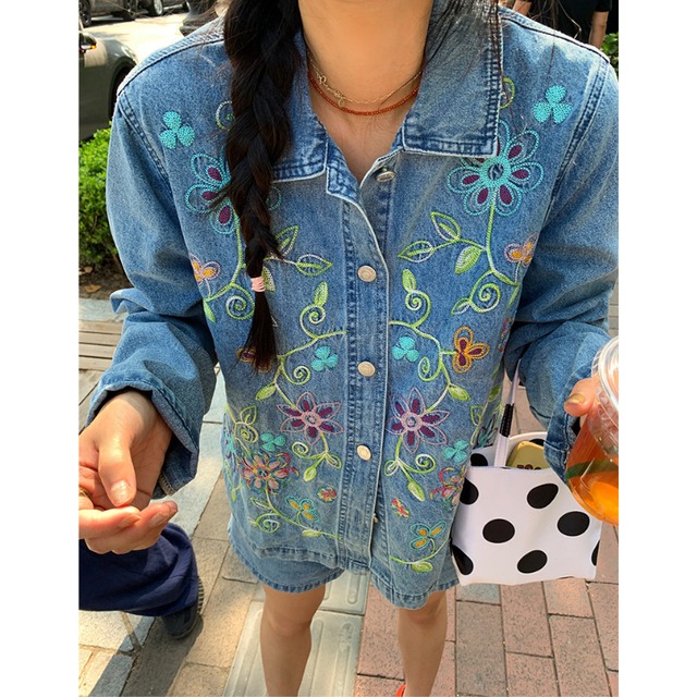 colorful flower garden embroidery denim jacket  e1905