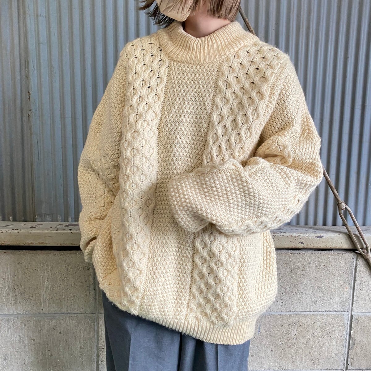 アランニットカーディガン ケーブルニット アイルランド製 80s 怠  