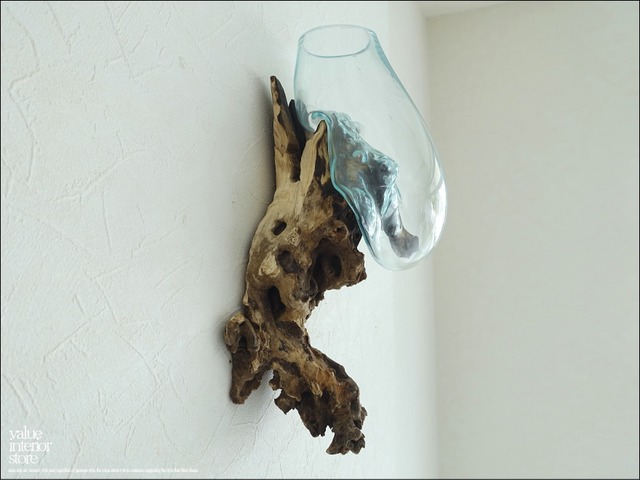 硝子フラワーベースwall/07 花瓶  プリミティブガラスベース 壁掛け 花器 一輪挿し 吹きガラス 手づくり 無垢材 自然な様