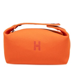 エルメス ブリッド ア ブラックPM ハンドバッグ ポーチ オレンジ コットン レディース HERMES 【中古】