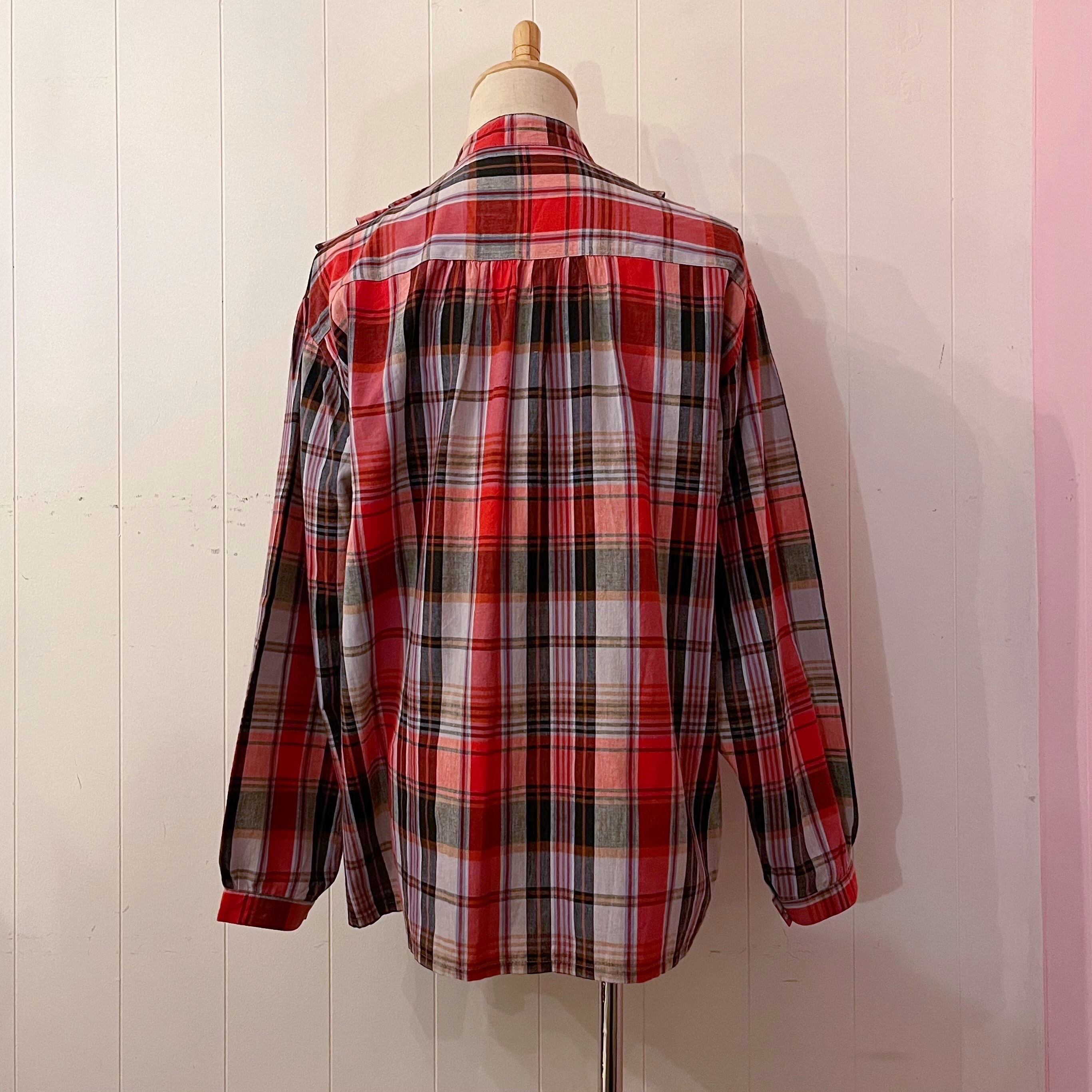 red black check frill blouse