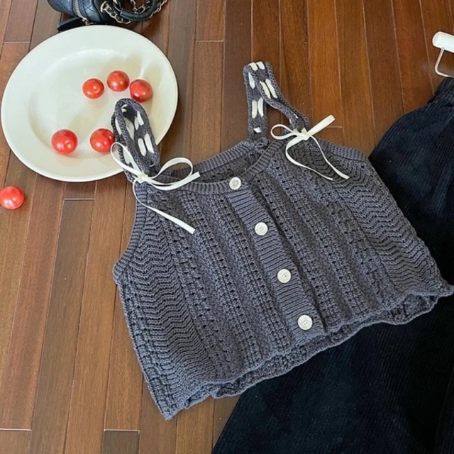 【取寄】おしゃれかわすぎる編み込みリボンニットベスト