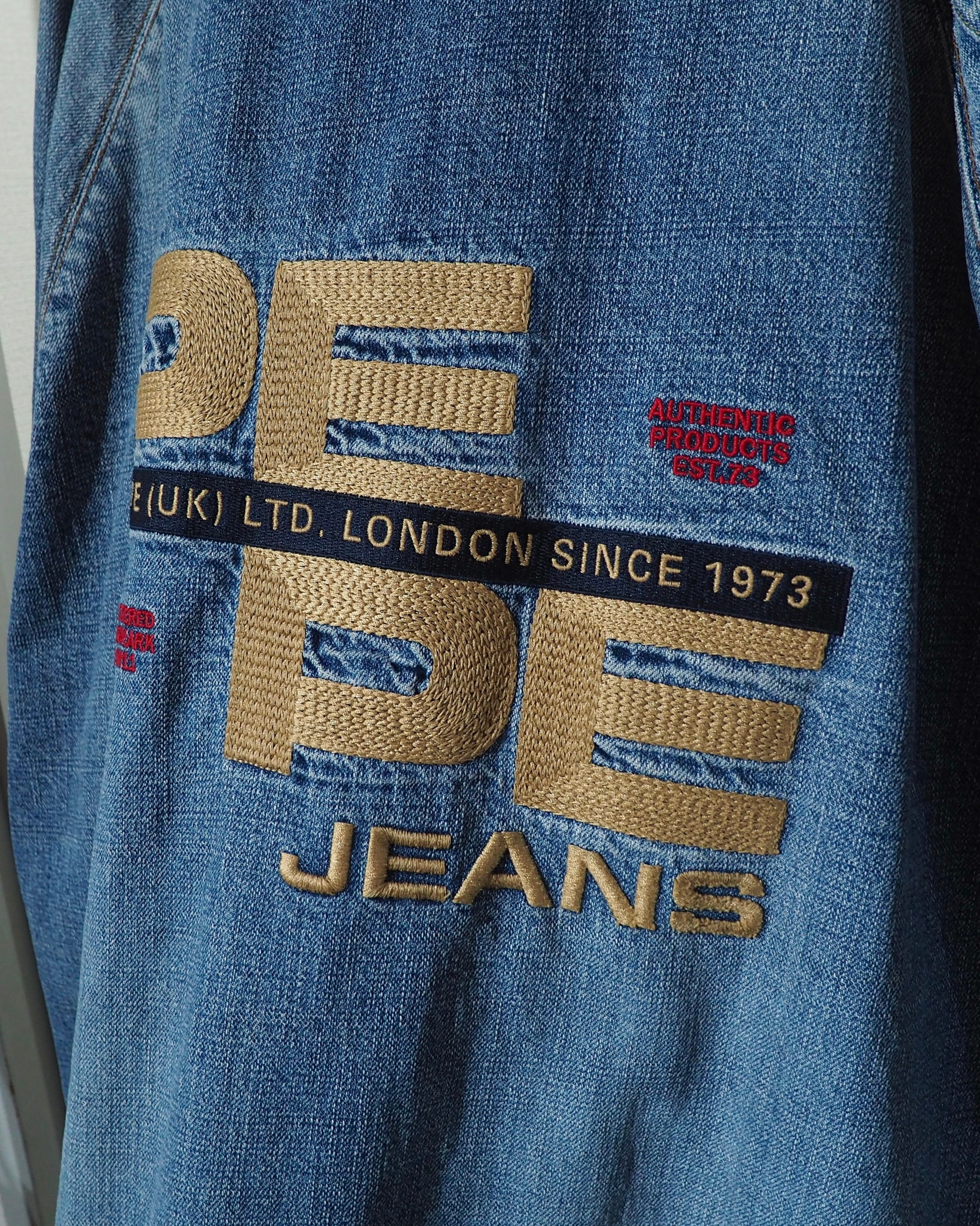 1990s ” Special - PEPE JEANS ” Crossed Lines × Logo Embroidery Vintage Loose Hoodie Denim Jacket