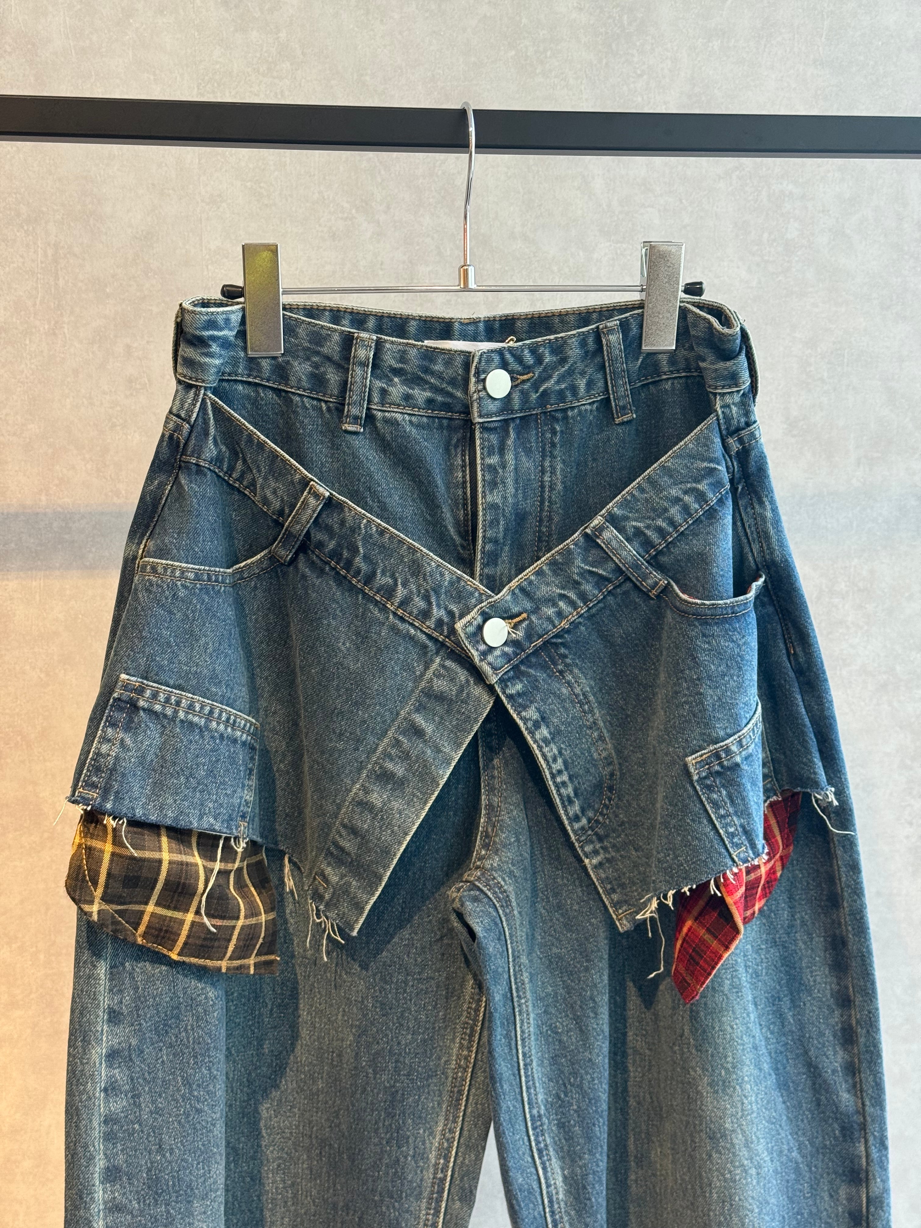 check docking layered design denim