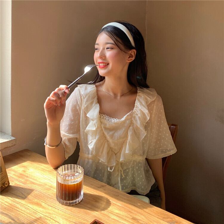 カラーシフォンシャツ サマースタイルショートルーズ 大人ガーリー スウィート キュート カジュアル 夏物 スクウェア モンロー98594487972