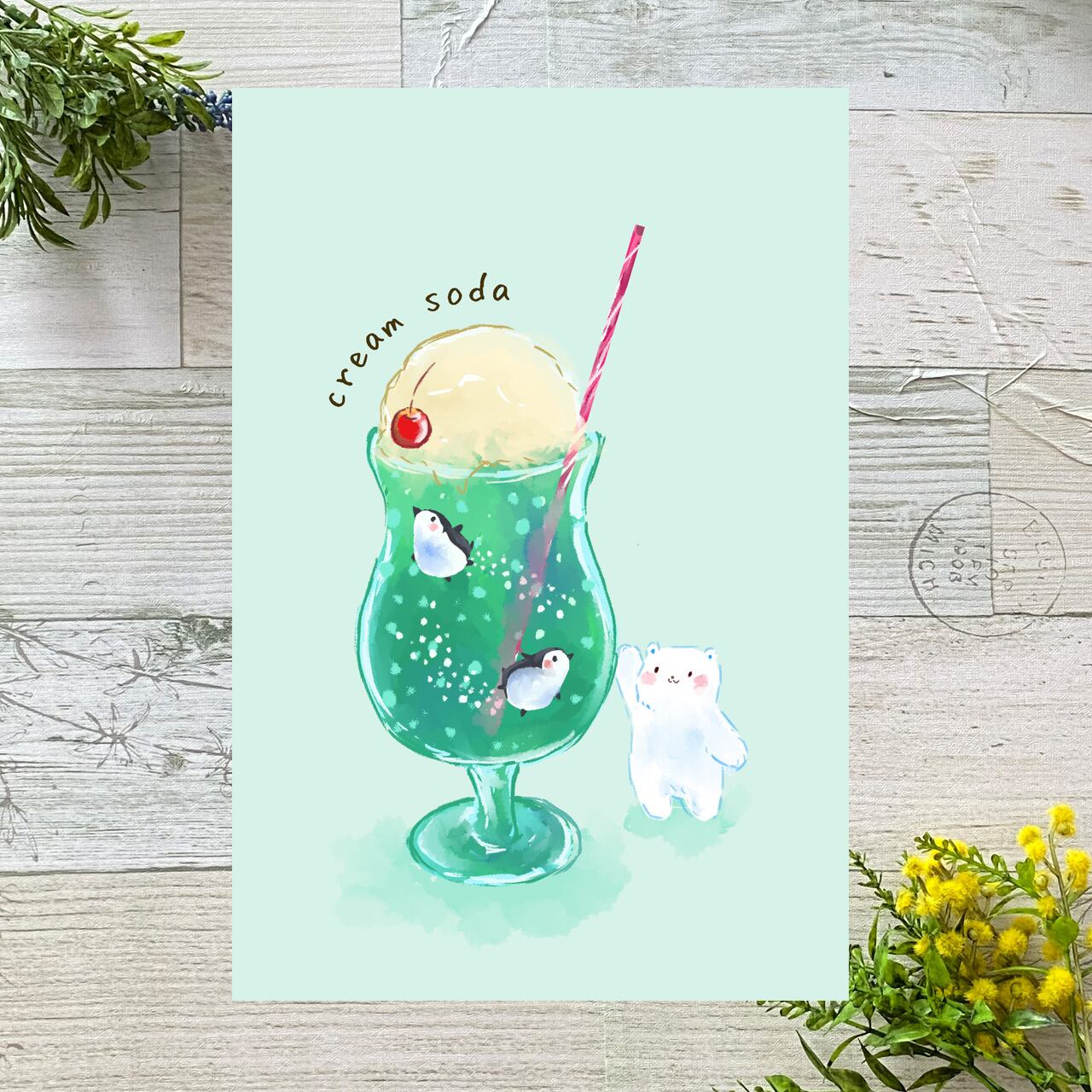 クリームソーダで泳ごうよ イラストポストカード2枚セット | kokoartshop
