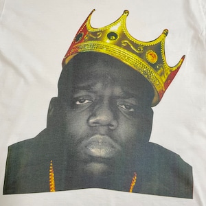 【RAW UNCUT】ノトーリアス・B.I.G ラップTシャツ ビギー フォトプリント 王冠 白t Vネック L 半袖 Notorious B.I.G US古着