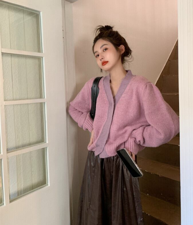 ルーズVネックカーディガンセーター オータムトップス ジャケット ロング ピンク 大人ガーリー スウィート キュート カジュアル 秋物 モンロー25814389309