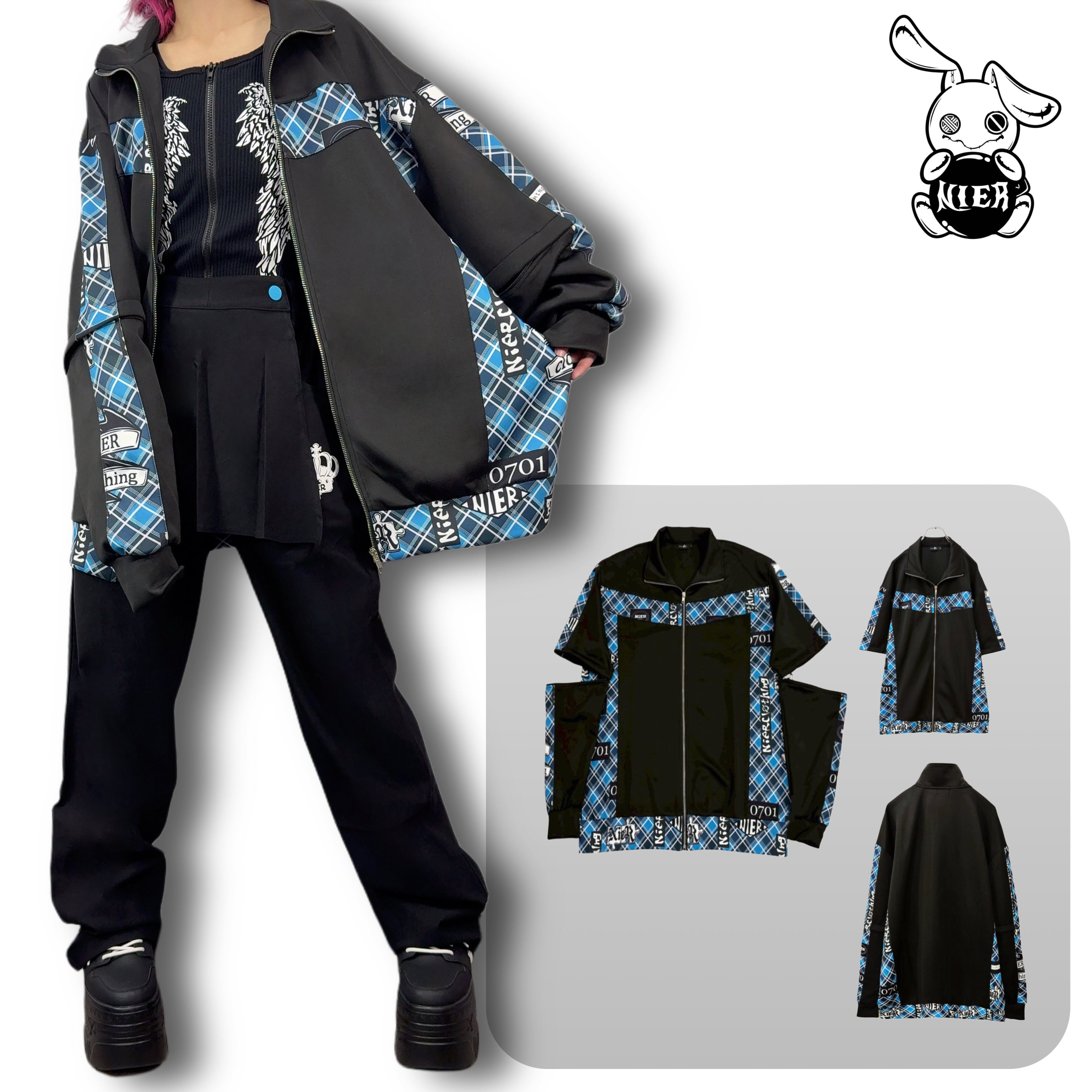 NieR. 指穴付きSTRIPED ZIP OUTER【BLUE×BLACK】 セーラー襟付き配色ZIP OUTER【BLUE×BLACK】 | NIER CLOTHING