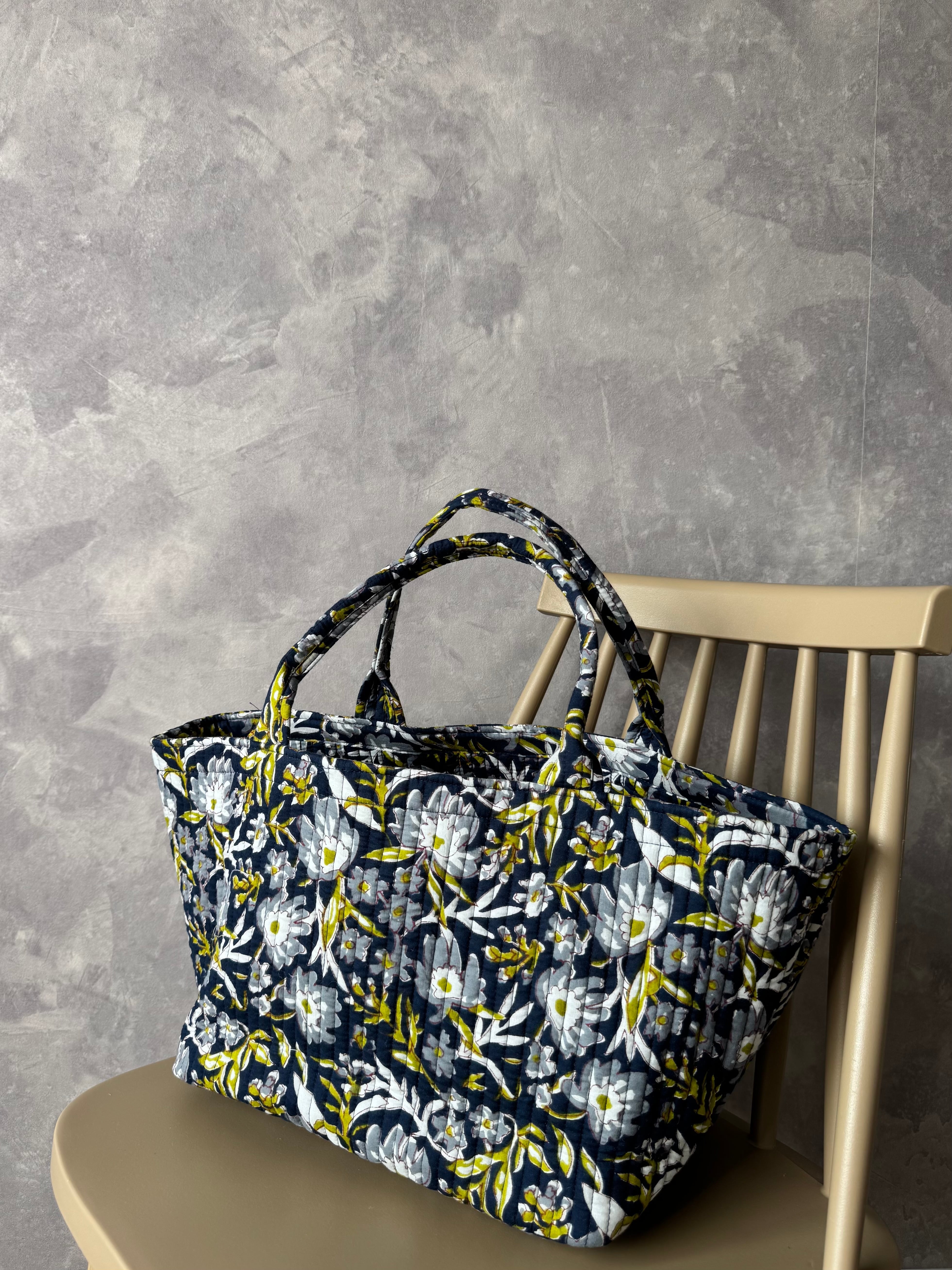 【Mサイズ】ブロックプリントバッグ/ネイビー